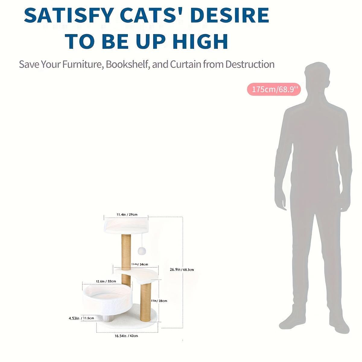 Multi-layer White Grey Cat Tree With Scratching Post And Interactive Ball