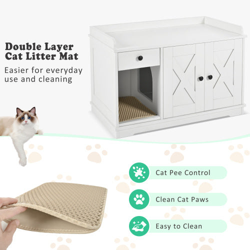 Litter Box Furniture Hidden With Cat Litter Mat