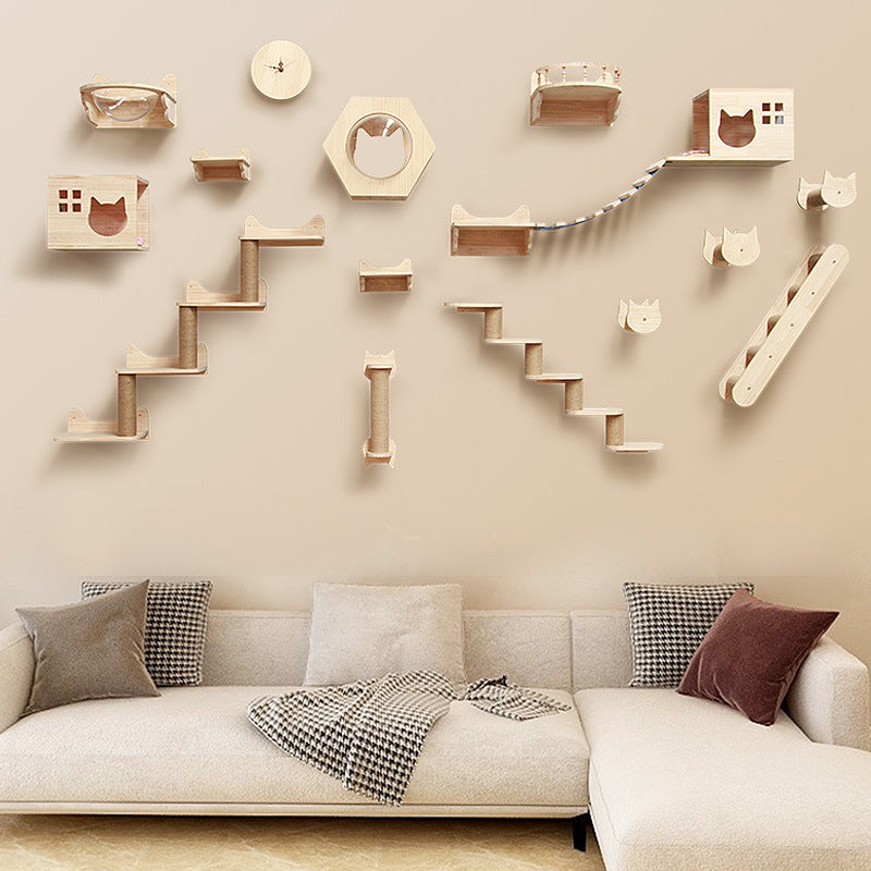 Pet Cat Climbing Frame Wall Type Solid Wood Wall Hanging Platform