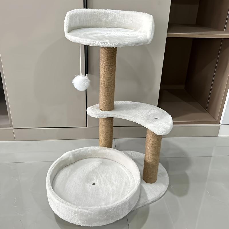 Multi-layer White Grey Cat Tree With Scratching Post And Interactive Ball