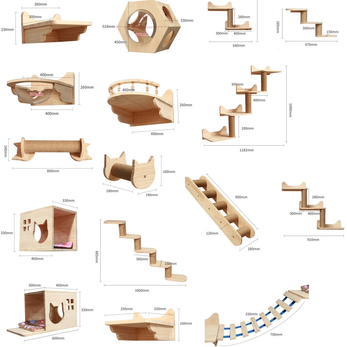 Pet Cat Climbing Frame Wall Type Solid Wood Wall Hanging Platform
