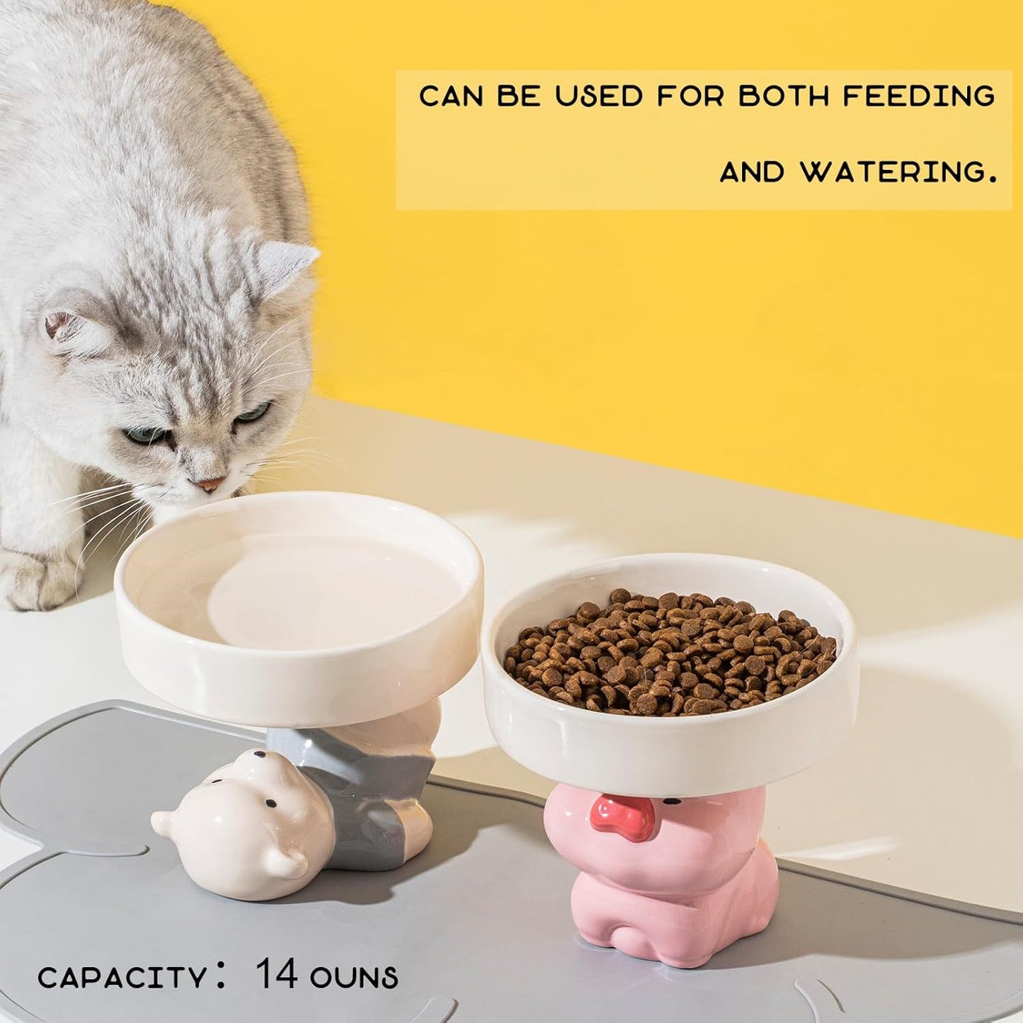 Food Bowls Elevated Animal Theme For Indoor Cats