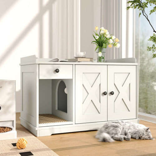 Litter Box Furniture Hidden With Cat Litter Mat