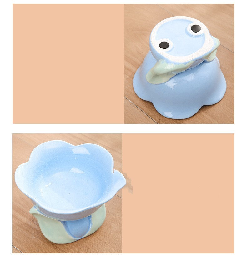 Flower Ceramic Cat Bowl Protects The Cervical Spine