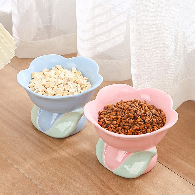 Flower Ceramic Cat Bowl Protects The Cervical Spine