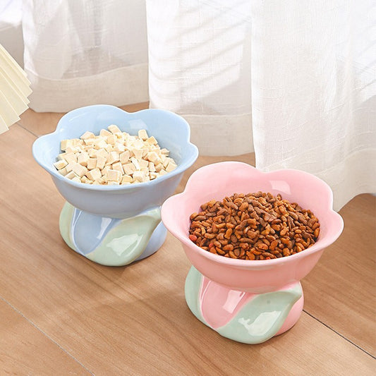 Flower Ceramic Cat Bowl Protects The Cervical Spine