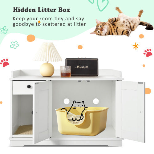 Litter Box Furniture Hidden With Cat Litter Mat