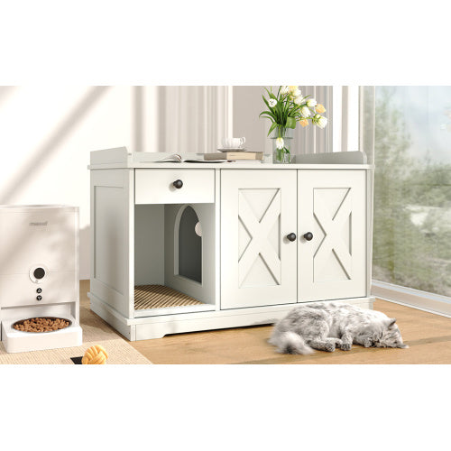 Litter Box Furniture Hidden With Cat Litter Mat