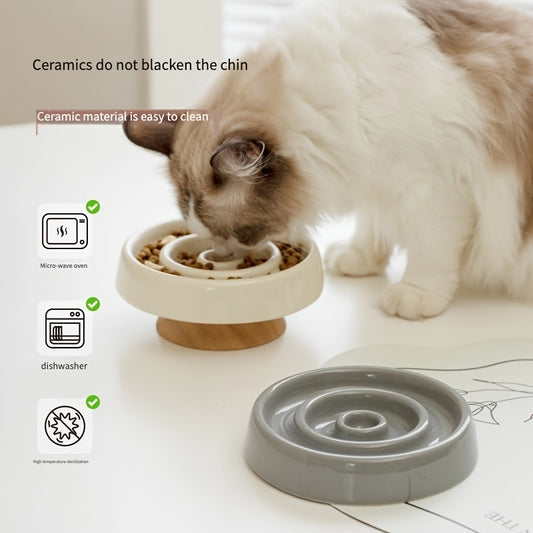 Ceramic Slow Feeder Bowl Anti-Gulping for Cats